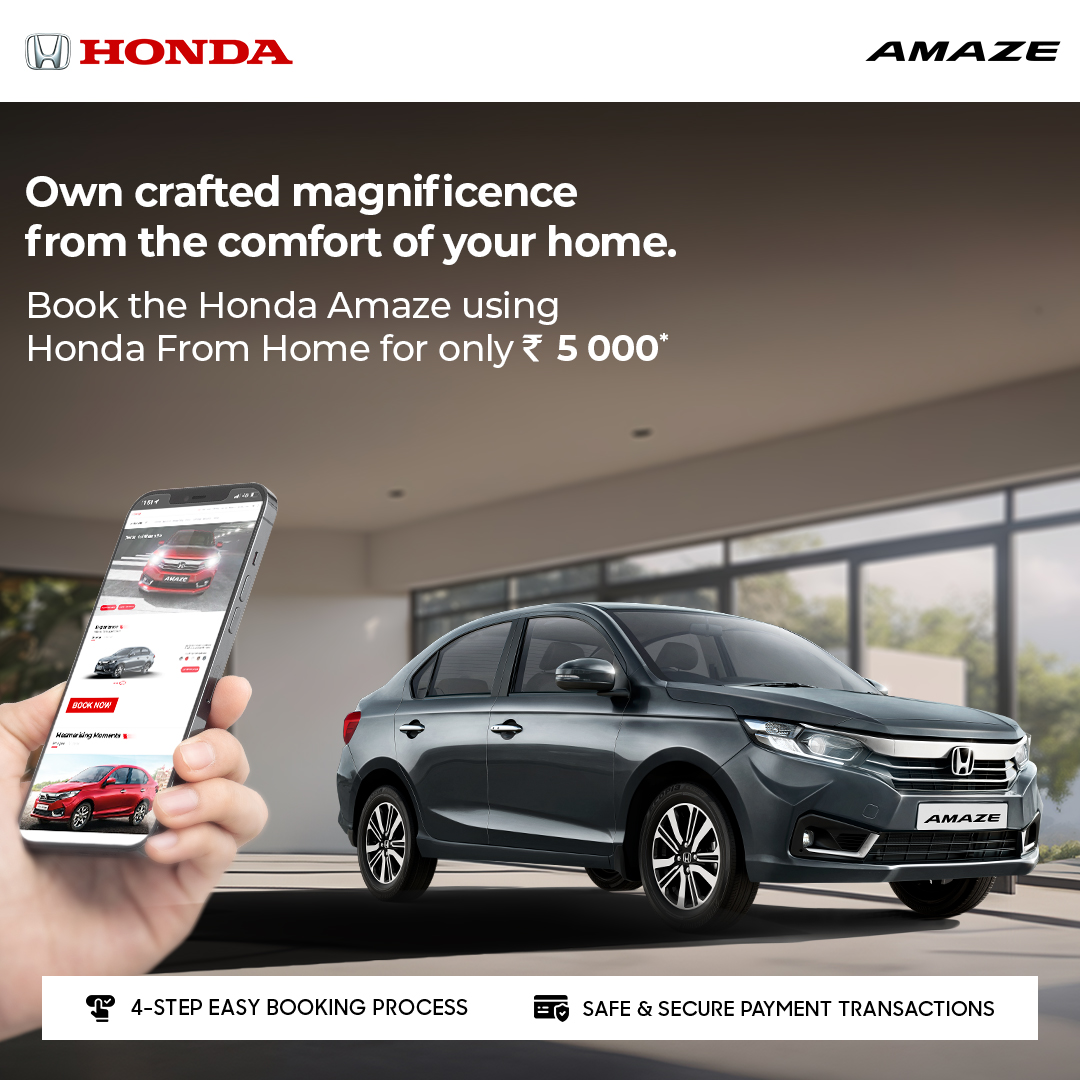 'Amazing' convenience at your fingertips! Book the 'Shaandaar' Honda Amaze, right from the comfort of your home using Honda From Home. To learn more : rb.gy/am5hb3 *T&Cs Apply #HondaAmaze #HondaCarsIndia #HondaCars