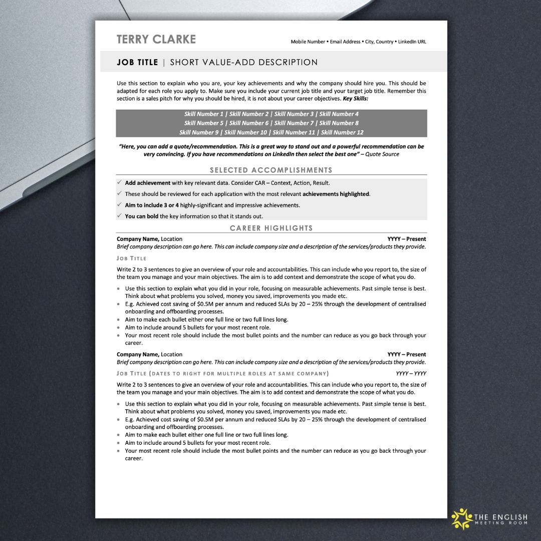 Download the Modern Executive CV Template & Cover Letter in Grey - buff.ly/3UjRMVX 

#Theenglishmeetingroom #cvtemplate #coverletter