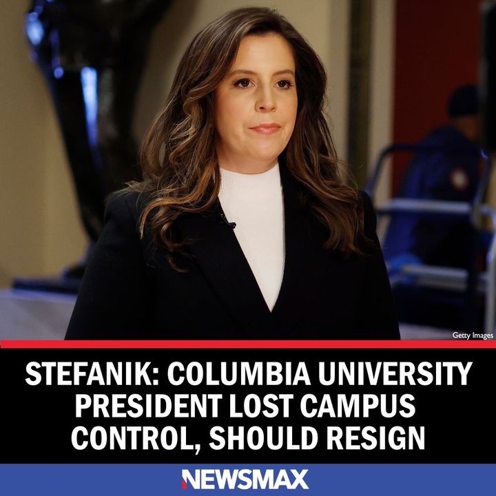 Rep. Elise Stefanik stepped up criticism of Columbia University’s “failed leadership” — calling for the ouster of the Ivy League school’s president for putting Jewish students “at risk” amid pro-Palestine protests. MORE: bit.ly/4b1B9no