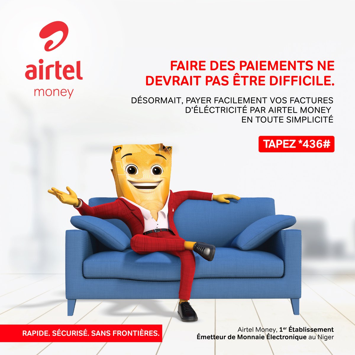 Paie tes factures d’électricité via ton compte Airtel Money à tout moment. C’est rapide simple et sécurisé !

✅Compose *436# 

Airtel Money, 1er Établissement Emetteur de Monnaie Électronique au Niger.
#AirtelMoneyNe