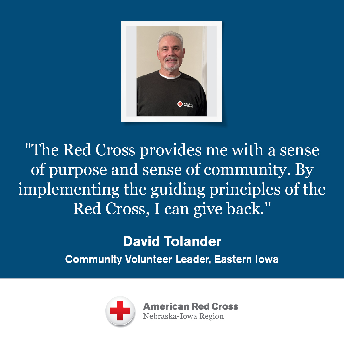 IowaRedCross's tweet photo. Dave is a volunteer leader who also drives emergency response vehicles, transports blood products and is a mass care chapter coordinator.
Visit https://t.co/6Neo2QWgeN to learn about Red Cross volunteer positions.
#NationalVolunteerWeek #WhyIRedCross https://t.co/1EDCCKhvX4