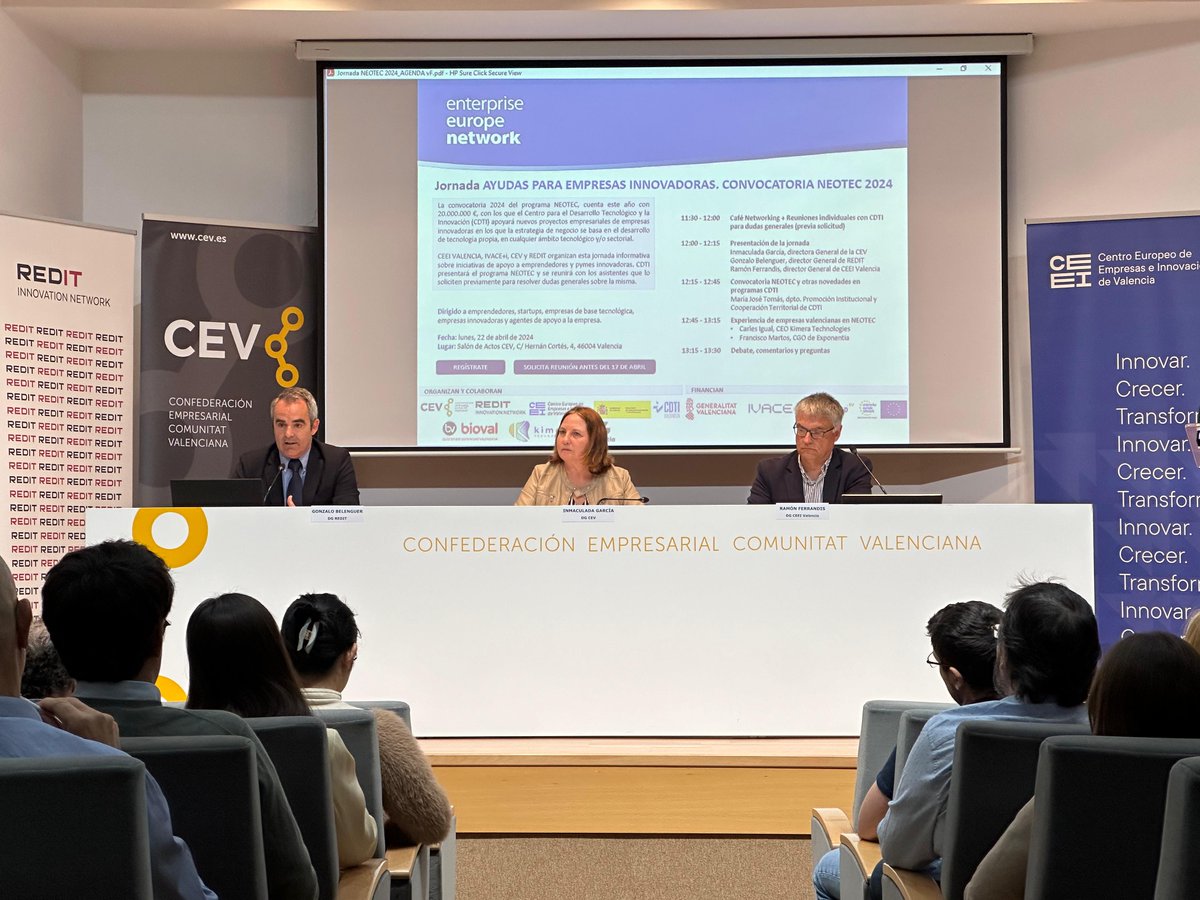 CEV_CV's tweet image. 👥 Esta mañana hemos hablado junto a @ceeivalencia, @GVAavi y @Redit_es sobre las iniciativas de apoyo a emprendedores y pymes innovadoras y hemos conocido en detalle la convocatoria #NEOTEC2024