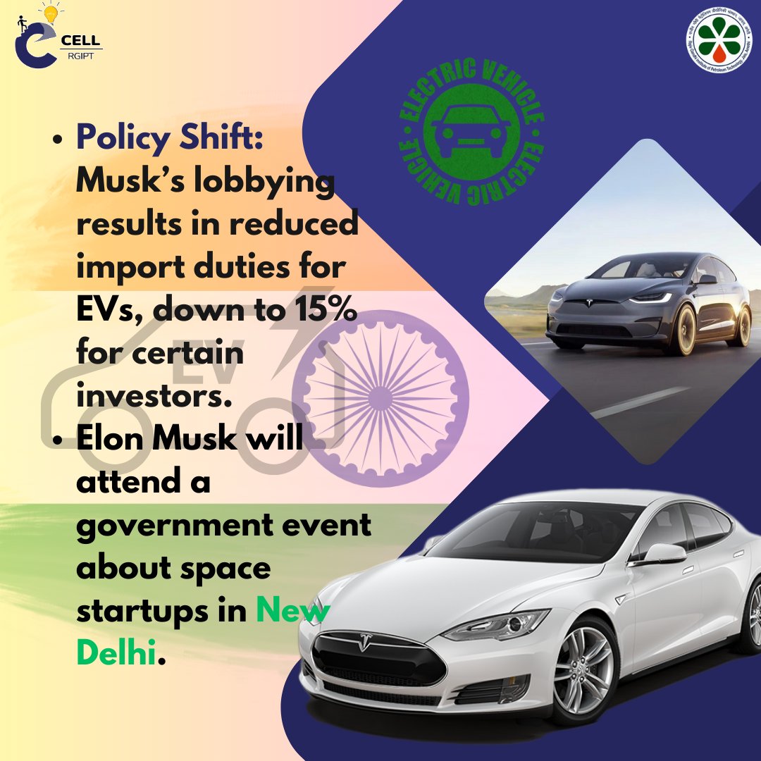 ecell_rgipt's tweet photo. Elon’s Electric Dream: Igniting India’s EV Revolution with a ₹3 Billion Spark💲📈

#ecell_rgipt #ecell #ElonMusk #NarendraModi #investment #tesla #ElectricCars #Business https://t.co/F6ZtahEejK