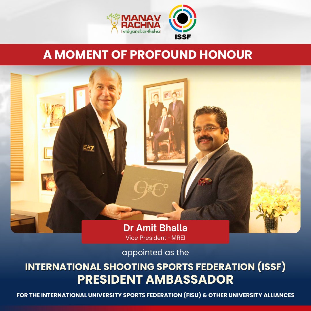 An avid sportsperson and a promoter of sports among youth, Dr. Amit Bhalla (Vice President, MREI), has been appointed as the ISSF (International Shooting Sports Federation) President Ambassador by the ISSF Executive Committee for the International University Sports Federation…