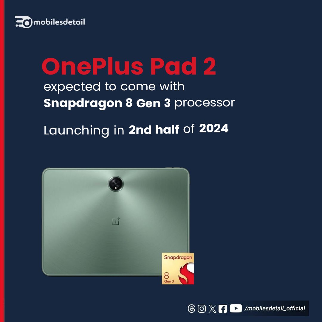 OnePlus Pad 2 with Snapdragon 8 Gen 3 will be a game-changing upgrade

#oneplus #onepluspad2 #snapdragon #snapdragon8gen3 #tech #technology #insta #instadaily #technews #comingsoon #upcoming