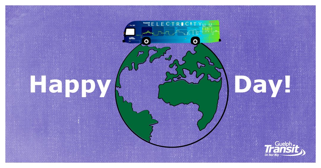 guelphtransit's tweet photo. Happy Earth Day from Guelph Transit!
To celebrate and take action, today and everyday, we encourage you to take public transit!
#EarthDay2024 #SustainableMobilty #OnYourWay #PublicTransit https://t.co/wjAOMyuhPd
