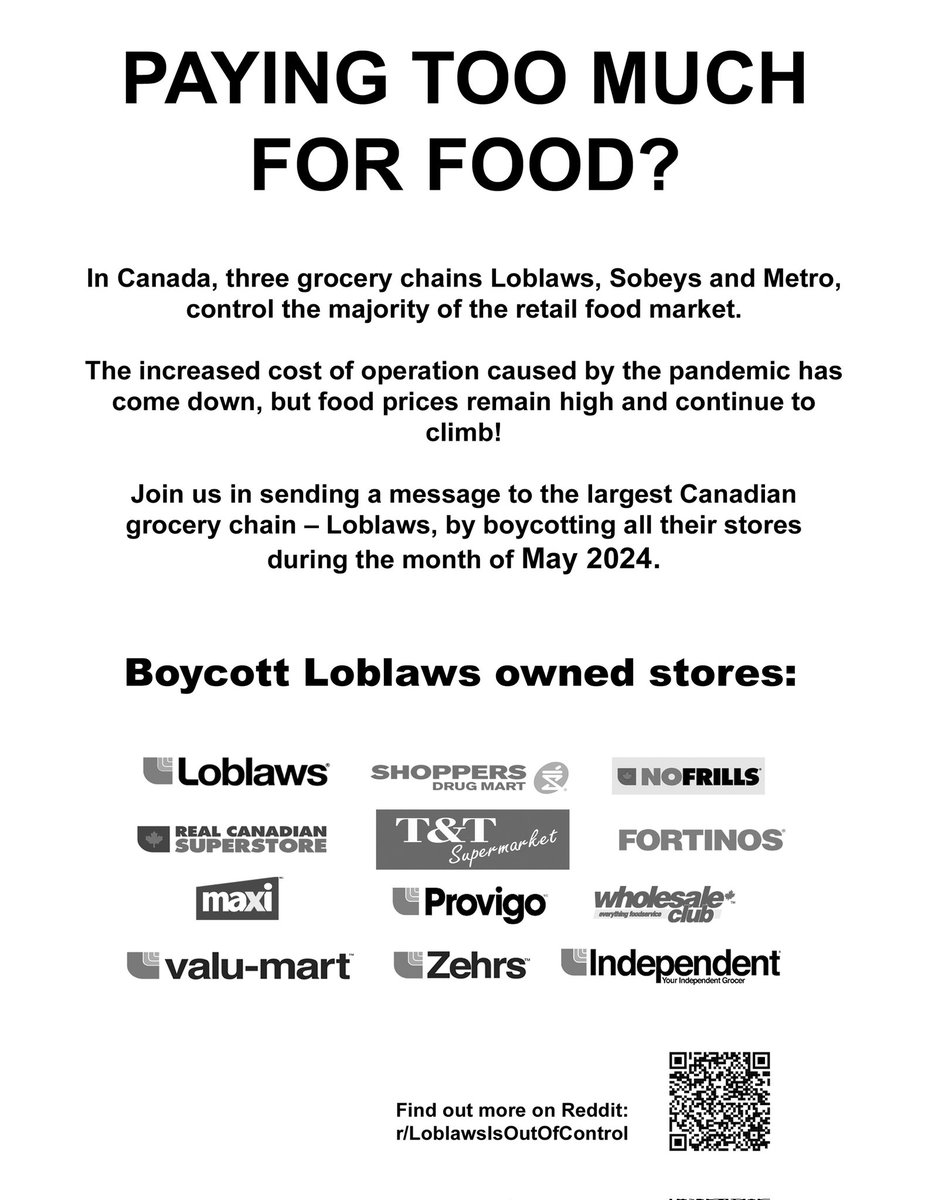 Enough with the price gouging! Print and spread these flyers. Boycott all Loblaws stores in May.