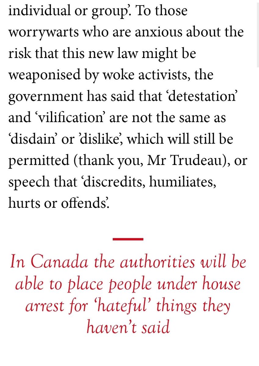 mert's tweet photo. This new Canadian law is the craziest thing I have ever seen in the west

According to this, they can:

- accuse, fine, and jail you for PAST speech (before the law went live)

- put you on house arrest AND take away all communication rights if they even suspect you MIGHT say something they don't like (I.e you haven't done literally anything)

- anyone can accuse you and it's on a committee of bureaucrats called the Digital Safety Comission to solely determine truth 

If you are an immigrant or young person thinking of coming to Canada — I strongly recommend reconsidering