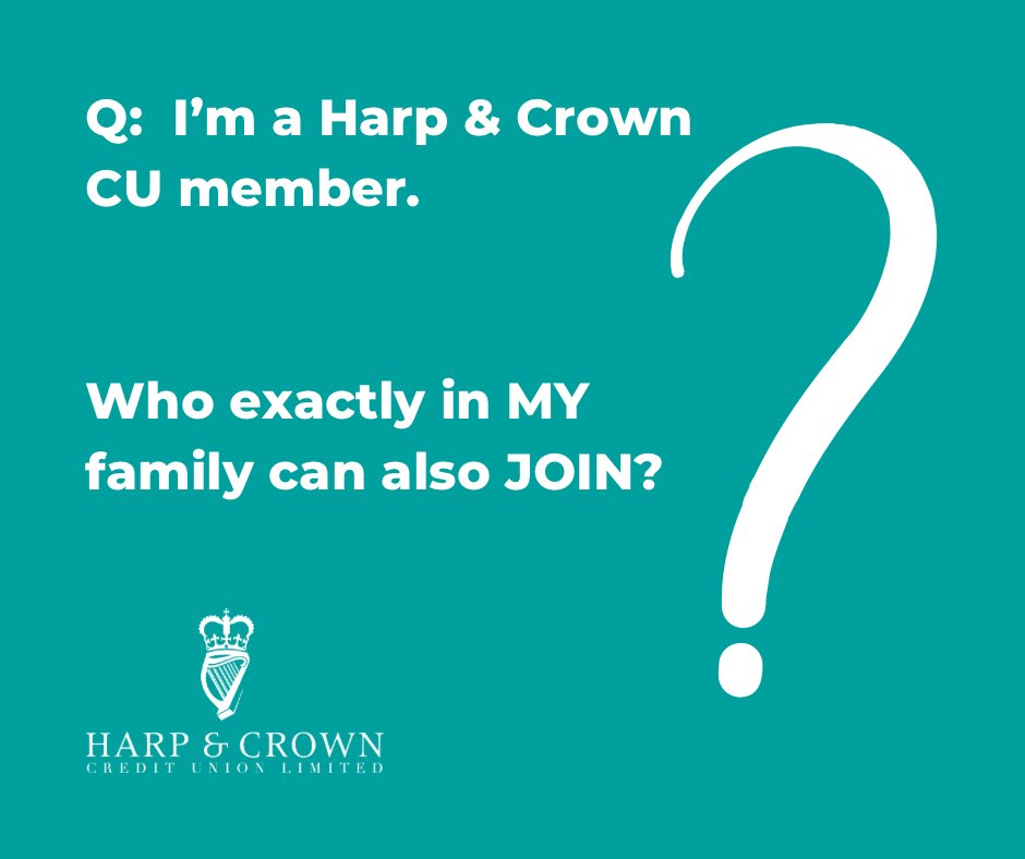 ❓I’m a Harp and Crown Credit Union member.  WHO in MY family can join?

A: All of YOUR family BELOW can become members⬇️
tinyurl.com/yhd4s82u

Get in touch today!

☎️028 9068 5198
📧creditunion@harpandcrown.co.uk

#creditunion #PoliceFamily #familyaccounts #JuniorSavings