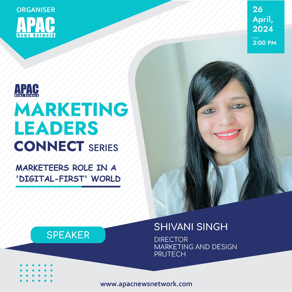 We’re excited! Shivani Singh, Director, Marketing & Design, #Prutech will be joining us as a ' Speaker' at the 'APAC Marketing Leaders Connect Series' on 26th April, 2024. #APACMarketing #Marketing #MarketinTrends #DigitalMarketing #CMO