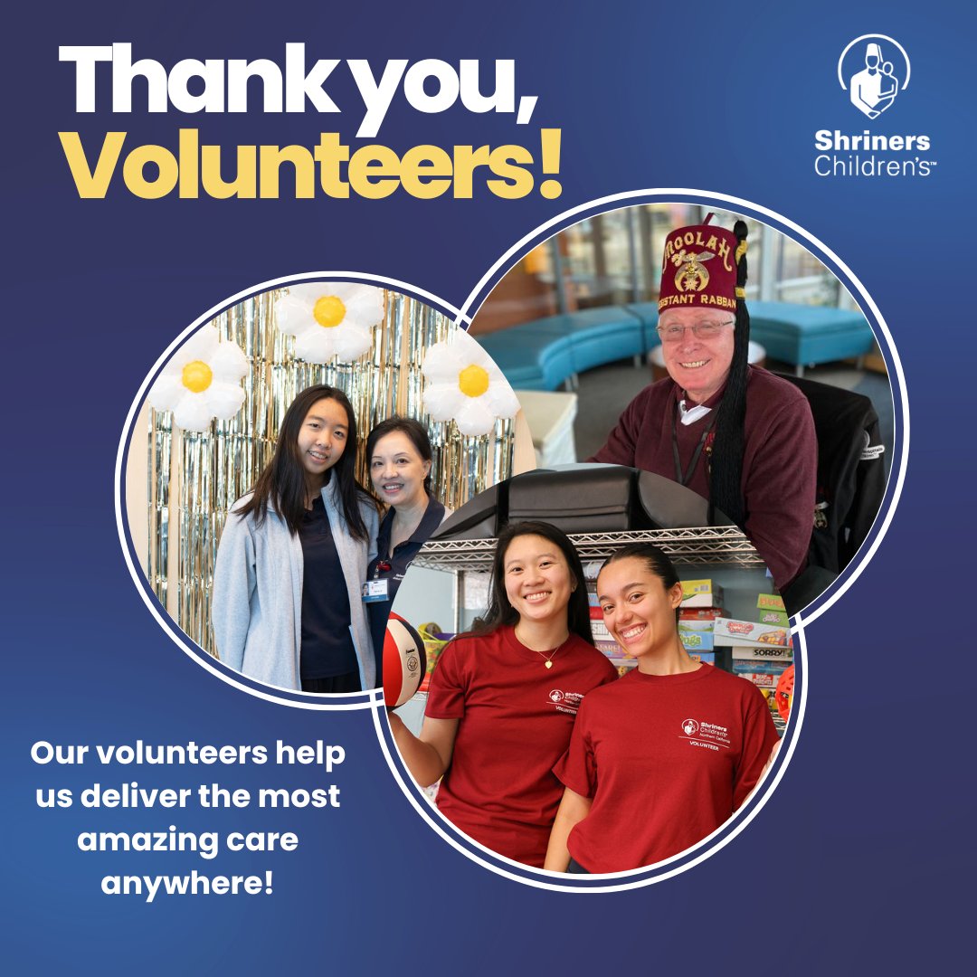 Happy National Volunteer Week! 🎉 Shriners Children’s is very fortunate to have many volunteers who help us deliver the most amazing care anywhere! Their dedication, compassion and kindness make a difference for our patients and families! #VolunteerWeek #ShrinersChildrens