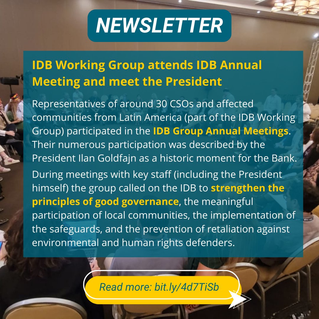 Last month the IDB working group (+30 CSOs and community activists) joined the @the_IDB & @BIDInvest Annual Meetings. In the plenary sessions & bilateral meetings, they raised their voices & shared their recommendations. Find out more: rightsindevelopment.org/news/civil-soc…