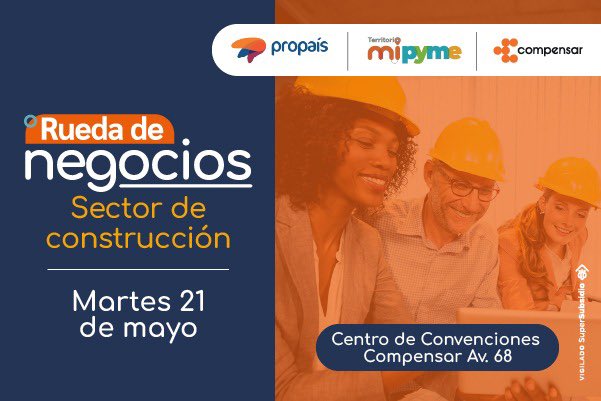 ¿Tú empresa es del sector construcción? Participa como comprador en la Rueda de negocios que realizarán @Compensar_info y @PROPAIS y conoce la oferta de las empresas afiliadas a esta Caja de Compensación Familiar. 21 de mayo #Bogotá