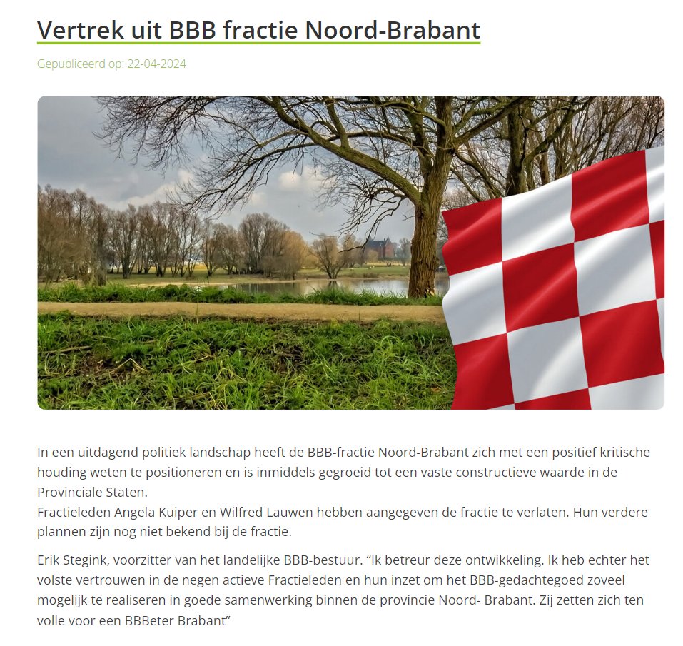 Twee BBB-Statenleden hebben de fractie in Noord-Brabant verlaten, maar waaróm, dat wordt uit deze verklaring van de BoerBurgerBeweging allerminst duidelijk: boerburgerbeweging.nl/verenigingsnie….