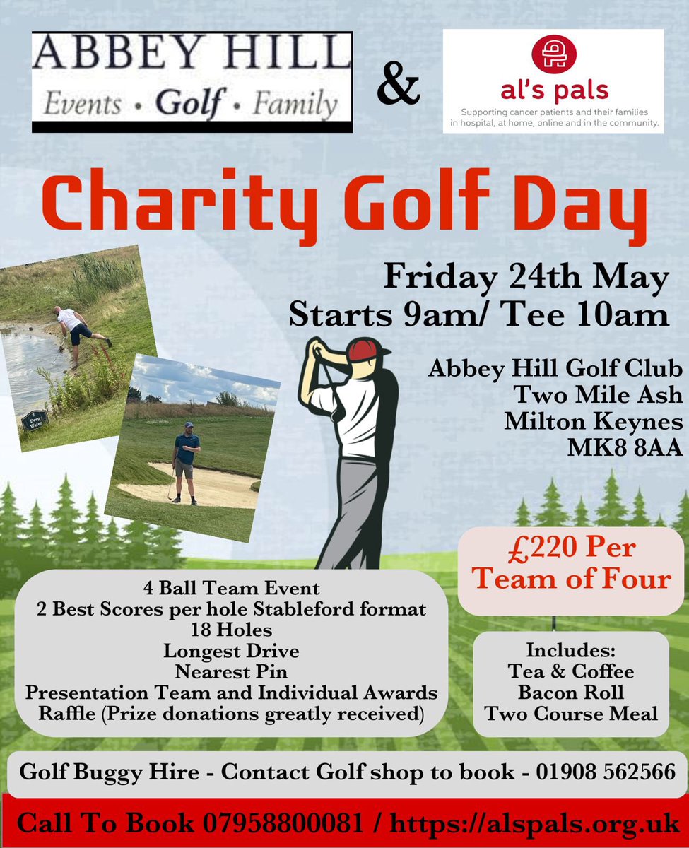 Check out our next big event Love golf? Come and join our golf day on Saturday 24th May at Abbey Hill Golf Centre Milton Keynes. Only £220 for a team of 4 To book, please click on the link below alspals.org.uk/fundraising-ev… #CharityGolfDay #golfcourse #charityfundraising #Golf