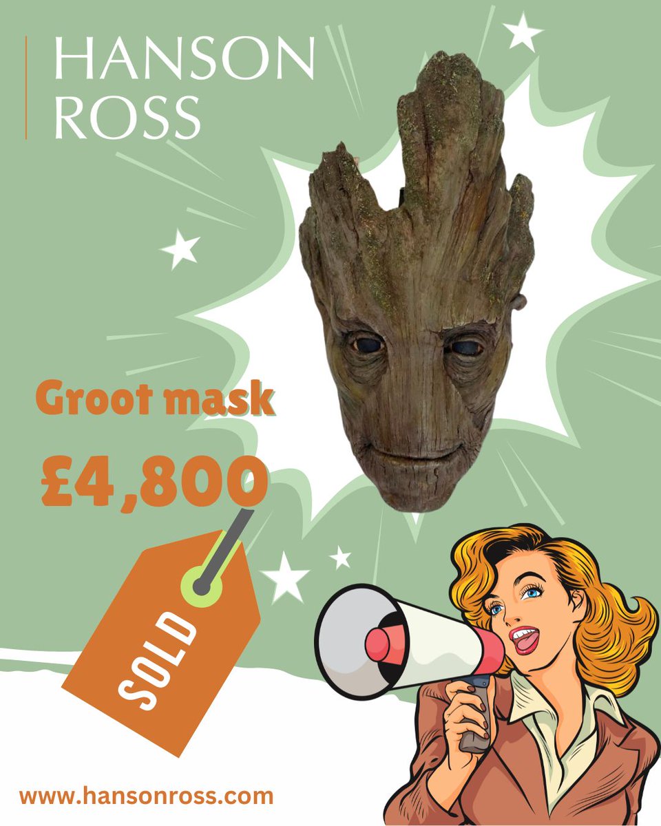 Our Pop Culture auction on Friday 8th April really did throw up some wonderful items 🤩….. Including this Groot prop mask used in the film #popcture #auction #groot #guardiansofthegalaxy