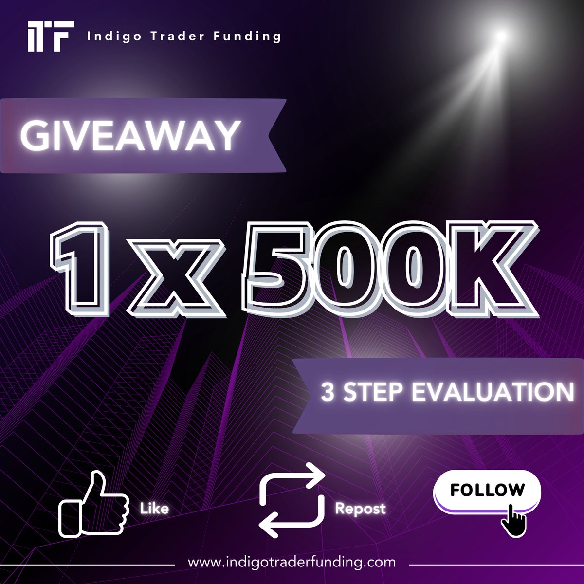 🟣 CHALLENGE ACCOUNT GIVEAWAY 🟣

Largest account size ever given away? 🤔

This is a fantastic opportunity for 1 lucky winner to get funded with 500K🤯

RULES
1. Follow @IndigoFundingUK & @LucasIndigoCEO 
2. Join our discord discord.gg/3aUBjESdqE
3. Like and Repost

Winner