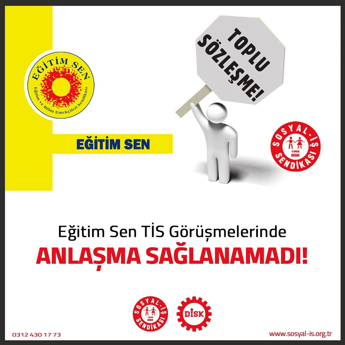 sosyalissendika's tweet photo. Eğitim-Sen’le sendikamız arasında devam eden 7.Dönem TİS görüşmelerinde anlaşma sağlanamamıştır.
Kamu emekçileri mücadelesinde önemli bir geleneği sahip olan Eğitim Sen’in çalışanların talepleri karşısındaki tutumunu yeniden gözden geçirmesi gerekmektedir.
https://t.co/NlrAYv8l2i https://t.co/r1RLLje8Hs
