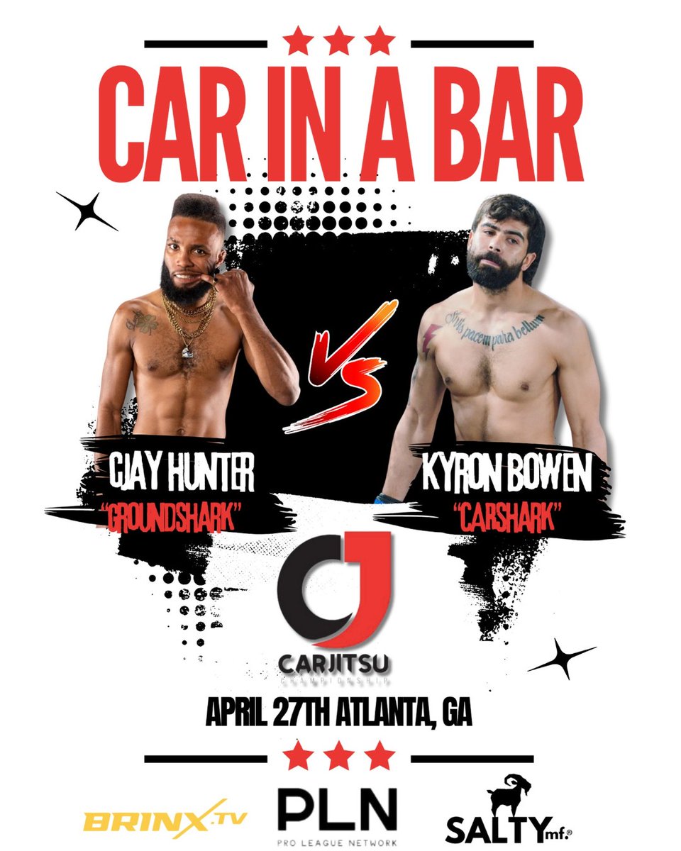 CarJitsu returns...IN A BAR. @CarjitsuUSA Brinx TV presents 'CAR IN A BAR'! The exhibition features Cjay Hunter taking on Kyron Bowen LIVE from the @brinx_tv HQ in Atlanta, GA. Watch April 27th, 9PM ET. brinx.tv/channel/live #CarJitsuChampionship #CarInABar #ProLeagueNetwork