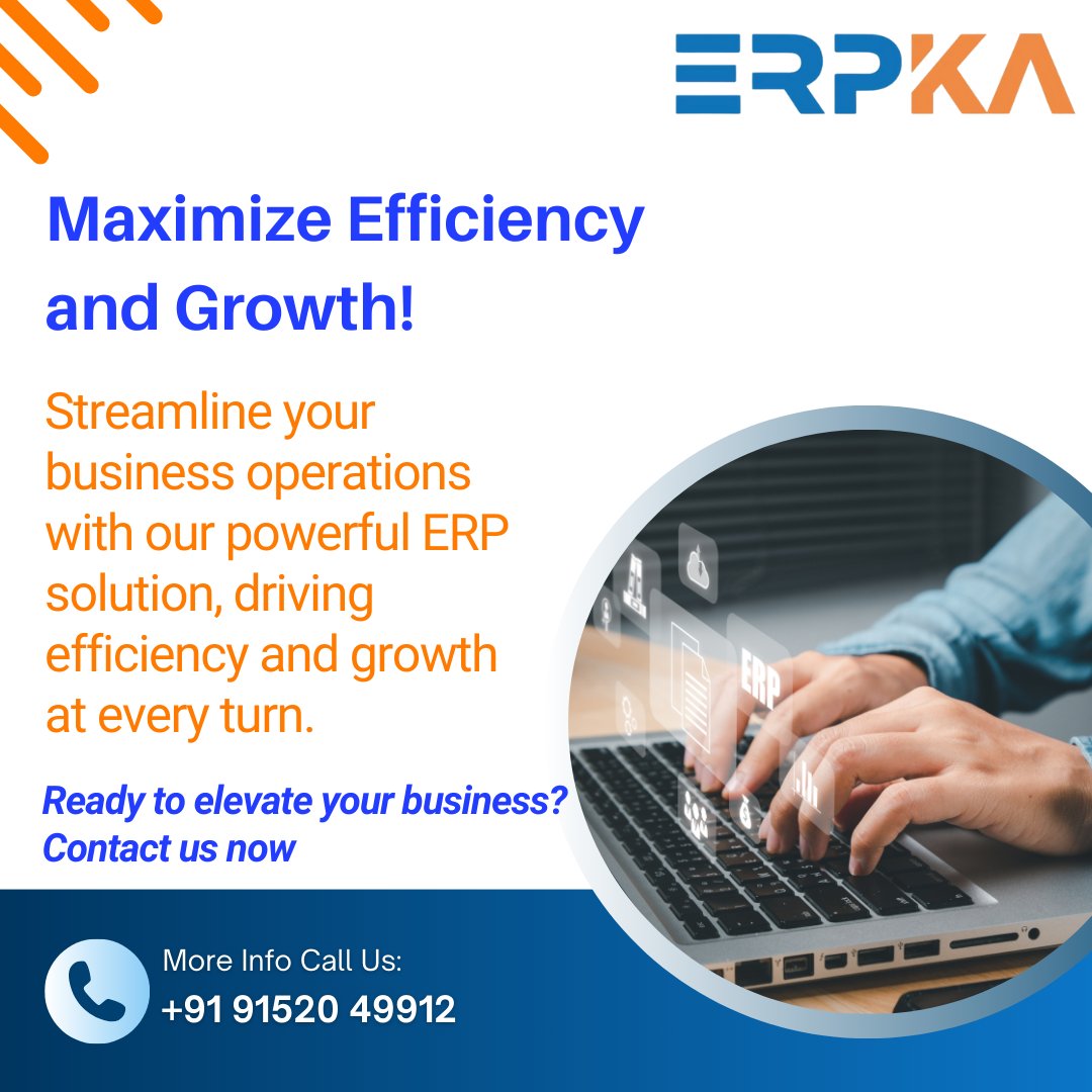 Maximize Efficiency and Growth! Streamline your business operations with our powerful ERP solution, driving efficiency and growth at every turn. Ready to elevate your business? Contact us now! To know more visit our website 👉erpka.com #erpsolution