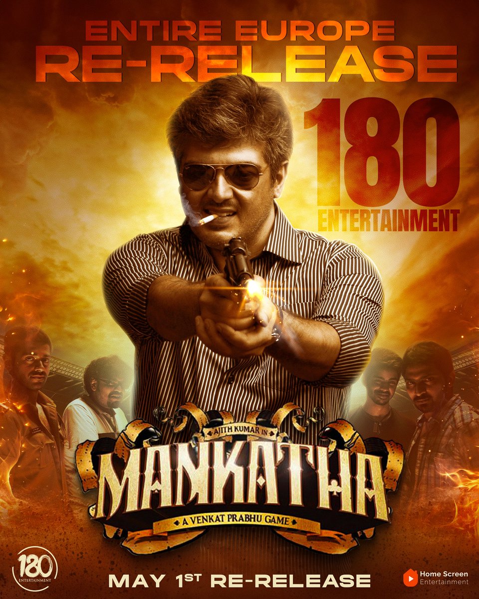 180entert's tweet photo. Therika Vidalama? 🔥💸
180 Entertainment has secured the exclusive European rights to Re-Release Thala Ajith’s Timeless Blockbuster #Mankatha #AK50 🃏🎬💥
@vp_offl #AjithKumar @trishtrashers @thisisysr #ONEEighty #MankathaRerelease https://t.co/cngBSENBr5
