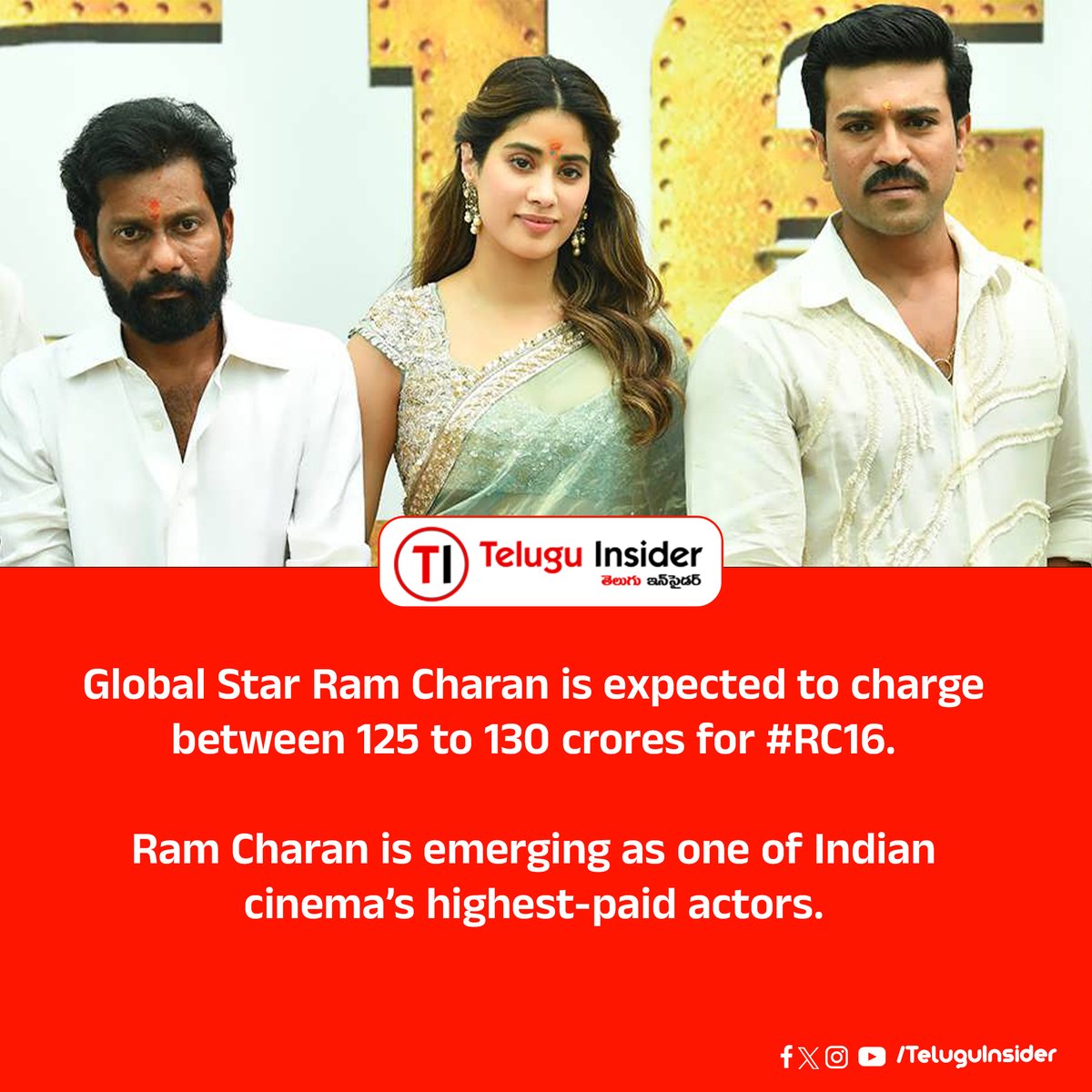 Ram Charan is expected to charge between Rs 125 to 130 crores for #RC16.

#RamCharan #BuchiBabuSana #jahnvikapoor #GlobalstarRamCharan #TeluguInsider
