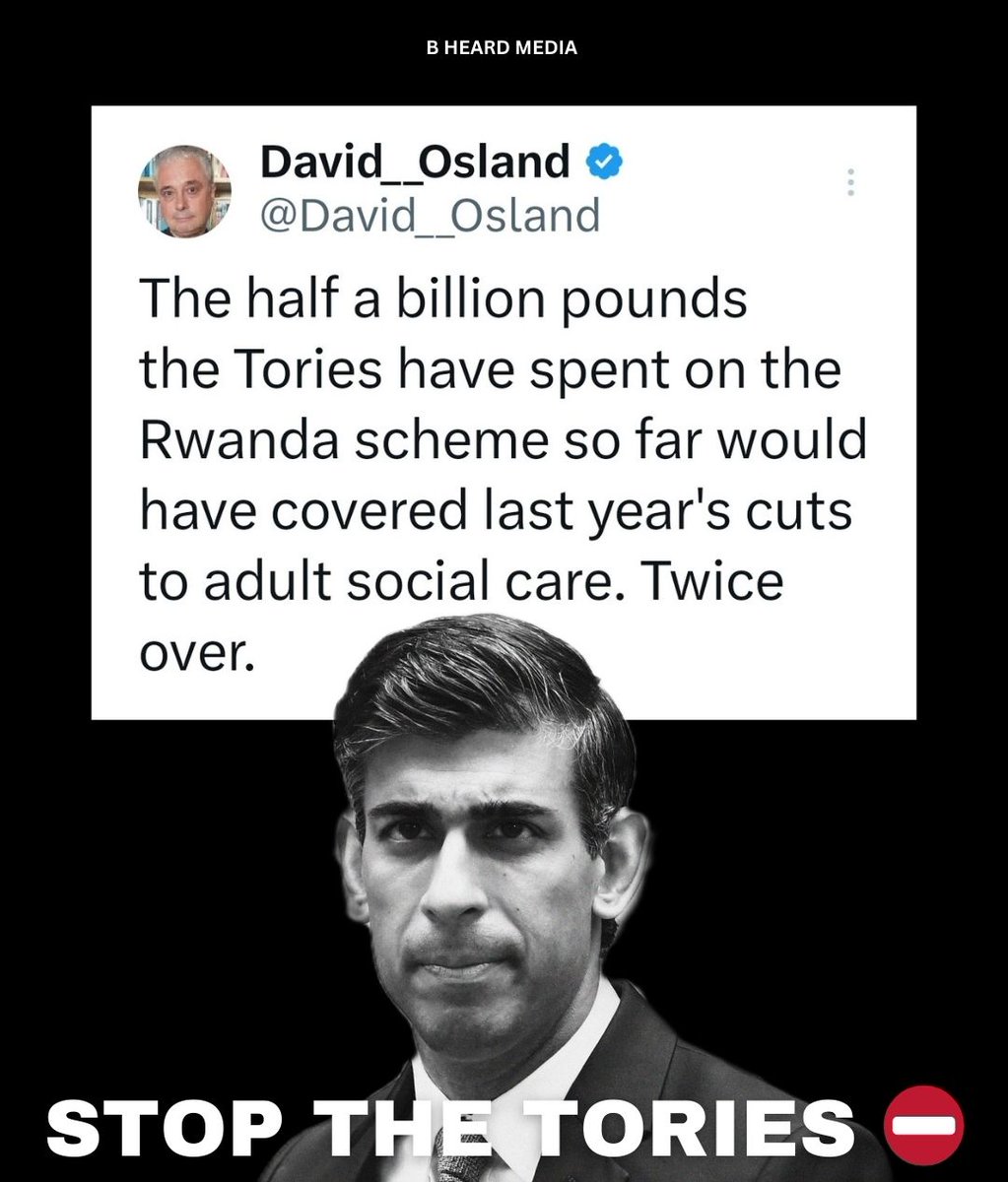 While our NHS is literally crumbling in front of our eyes. Billionaire Rishi Sunak is wasting millions on a cruel & illegal policy, hoping to sow division & hatred in order to win a general election. Pathetic!

#RwandaBill
#StopTheTories
#SaveOurNHS 
#TaxTheRich 
#RefugeesWelcome