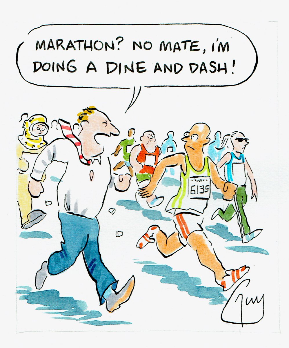 My cartoon for Tuesday's @MetroUK @MetroPicDesk #londonmarathon2024 #LondonMarathon #dineanddash on the upsurge of dine and dash events.