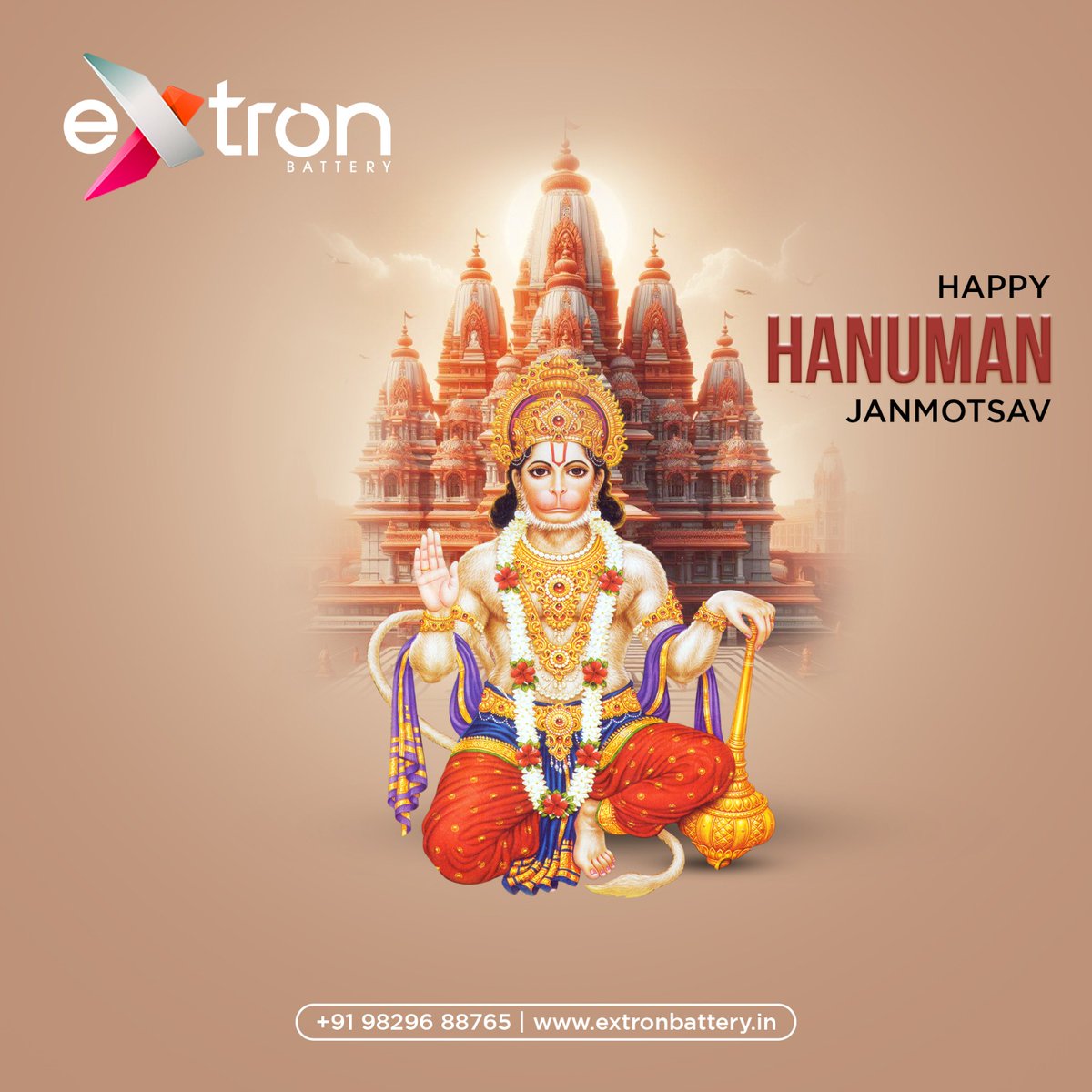 extronbattery's tweet photo. May Lord Hanuman's devotion and power bring you courage and success. Happy Hanuman Janmotsav from team Extron.

#HanumanJanmotsav #HanumanJayanti #hanumanjayanti2024 #LordHanuman #RamBhakt #HanumanJayantiSpecial #extronbattery #batterybusiness #batterymanufacturing #india https://t.co/1qmnDpX2vc