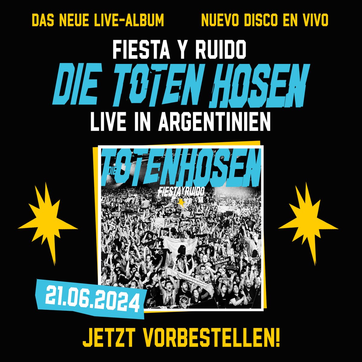 2022 feierten wir 30-jähriges #Argentinien-Jubiläum mit 4 Konzerten vor Ort. Es war der ideale Anlass für ein neues Live-Album: „Fiesta y Ruido: Die Toten Hosen live in Argentinien“ erscheint am 21.06. und kann hier vorbestellt werden » dietotenhosen.lnk.to/Fiesta