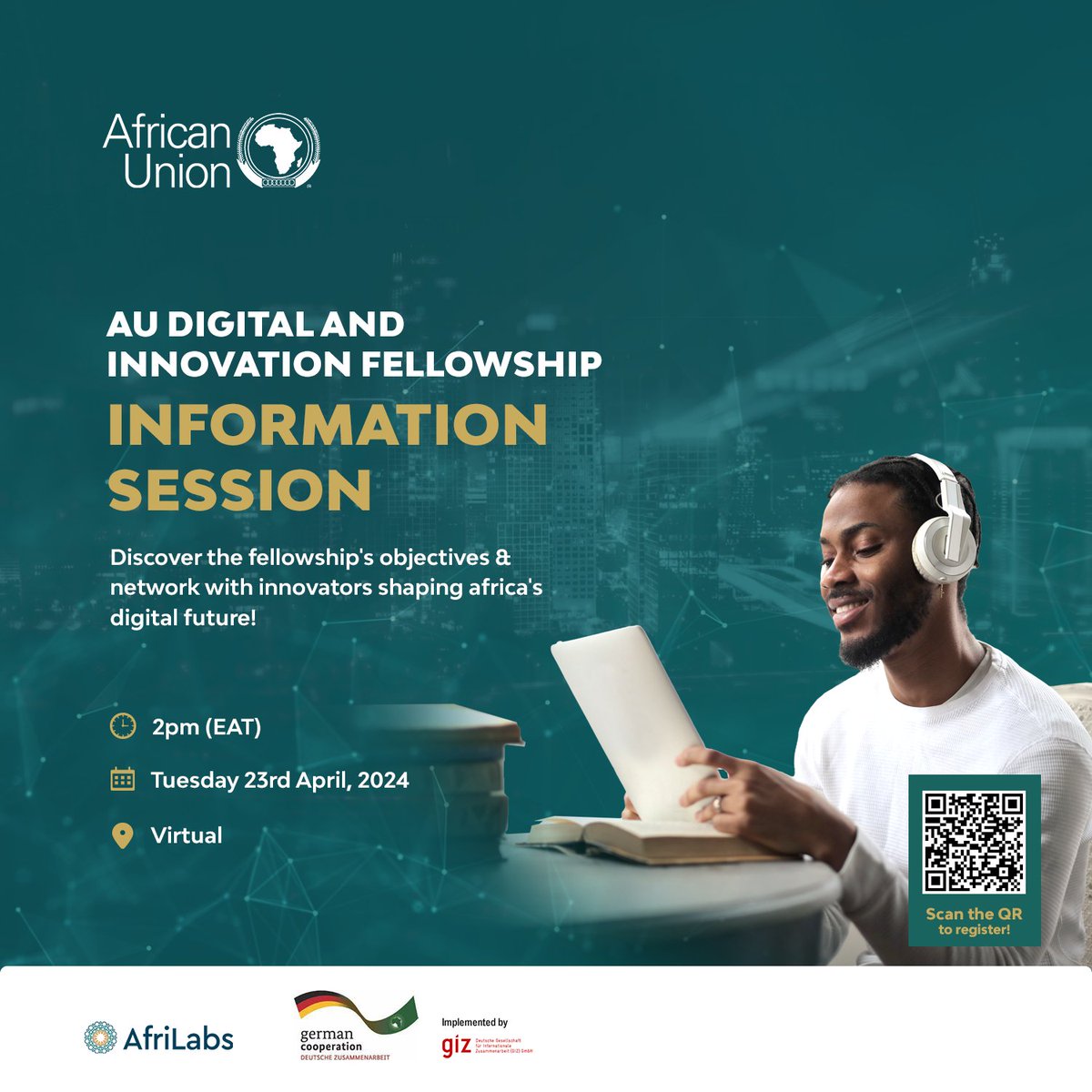 ❗Happening tomorrow Are you an innovator seeking to make a substantial impact on the African continent? We present to you an exceptional opportunity! Join us tomorrow, April 23rd at 2 PM EAT for the AU Digital and Innovation Fellowship Info Session and learn how you can be