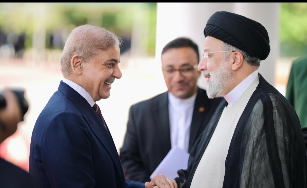 Prime Minister Muhammad Shehbaz Sharif receives the President of Iran H.E. Dr. Seyyed Ebrahim Raisi at the Prime Minister House on 22 April, 2024.