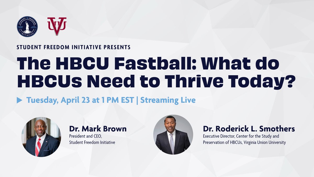 HBCU enrollment is growing 📈. How can we keep up the momentum? Join the conversation during tomorrow's HBCU Fastball with @SFIHBCU and Dr. Roderick Smothers from @VAUnion1865. 📅 Tue, Apr 23 🕐 1 PM EST 📱 Streaming Live! #StudentFreedom #HBCUFastball #HigherED #HBCU