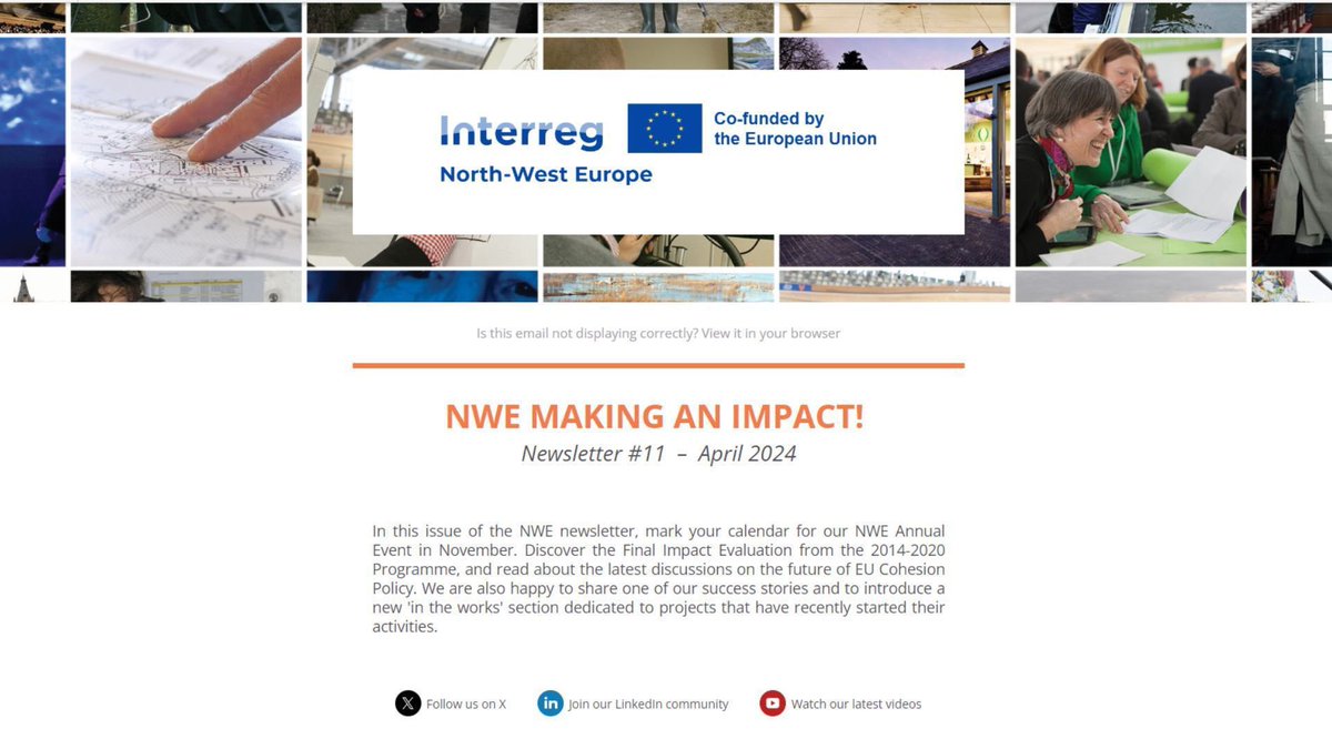 The NWE newsletter is out! 📅 Save the date for our 'NWE Annual Event - Ready, get set, cooperate!' & 🔍 read about #NWE projects: discover the #ValuSect success story and the newly started #MONA project! Register now to stay up-to-date! ↪ buff.ly/3Js5v6E