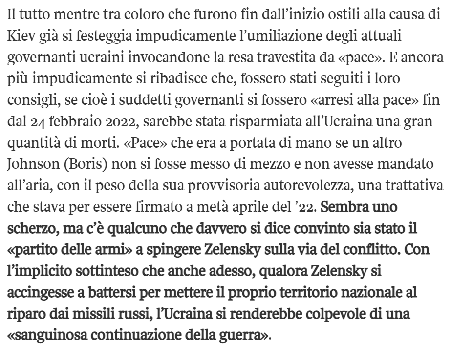 'Sembra uno scherzo, ma c’è qualcuno che davvero si dice convinto sia stato il «partito delle armi» a spingere Zelensky sulla via del conflitto.' Ho recuperato solo adesso un grandissimo @paolomieli sul @Corriere di ieri.