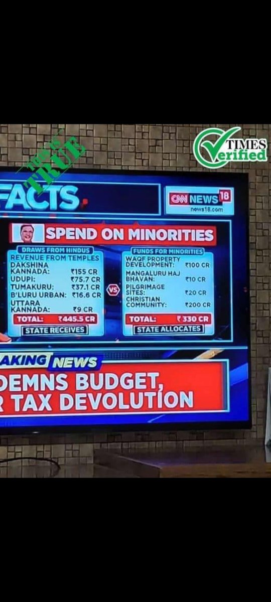 SaffronSunanda's tweet photo. Congress formed government in Karnataka last year and in less than a year, CM Sidhharamaiah did what PM Modi ji mentioned in his speech.

He took 445.5 cr from Hindus and spent 330cr on Waqf, Haj Bhavan etc

It's not about Hindu Muslim. It's all about Hindu rights.

LKFC will ignore this like a blind man.