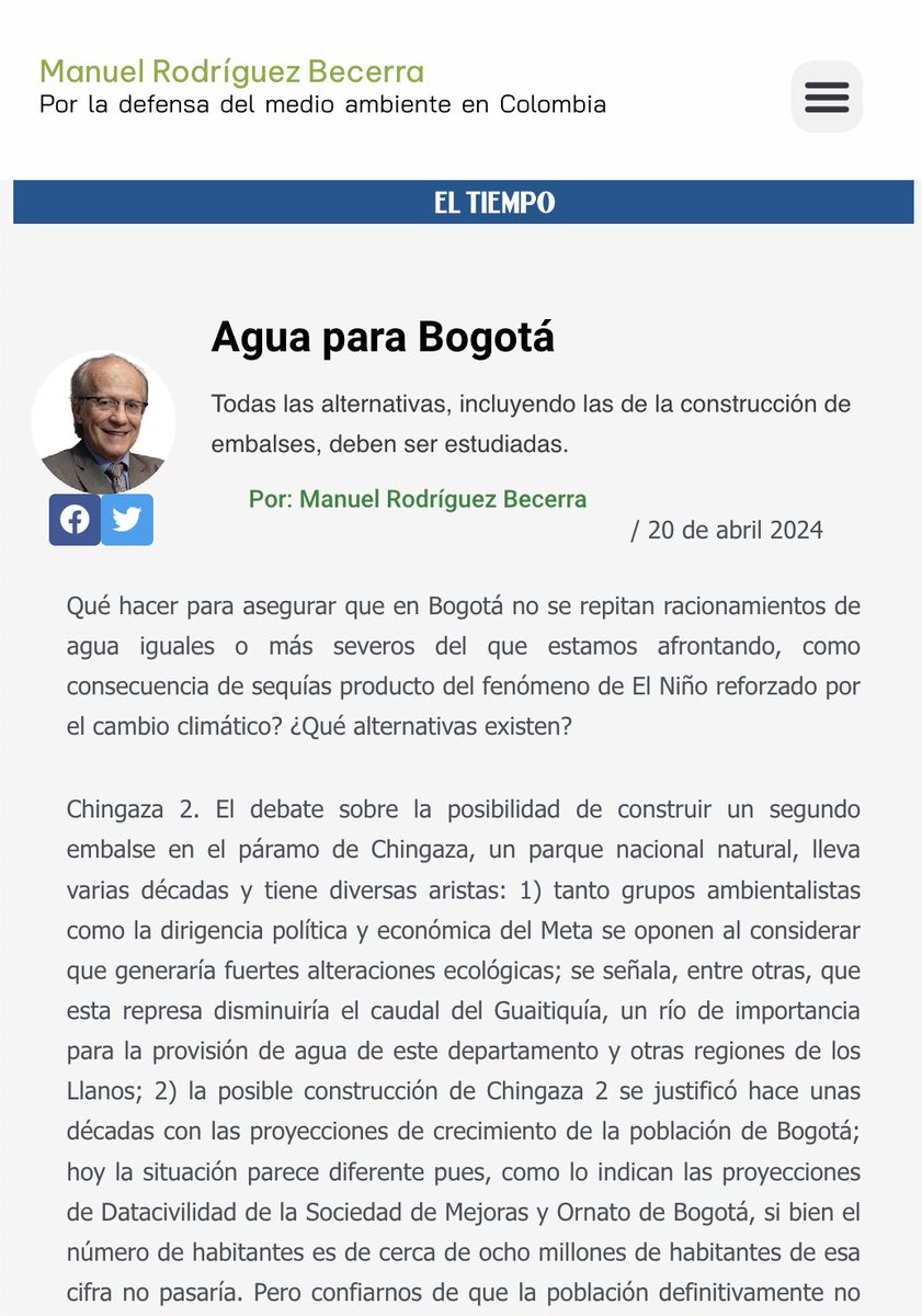 FNAmbiental's tweet photo. Agua para Bogotá 💦🆘💦 | #opinión @ELTIEMPO 
Todas las alternativas, incluyendo las de la construcción de embalses, deben ser estudiadas...Lo único que no puede hacerse es no hacer nada: @manuel_rodb 

https://t.co/MJpdEjpKwc https://t.co/iBmJLRcEuf