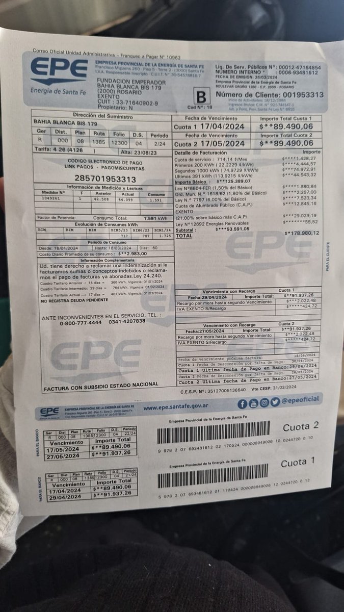 #ElPrimero I Fabián Fiori (<a href="/SportivoAdriano/">Fundación Emperador</a>): el monto de la boleta de la <a href="/epeoficial/">Noticias de EPE</a> recibida en la sede de la fundación destinada a mejorar la calidad de vida de las personas electrodependientes pasó de 23 mil a casi 200 mil pesos por bimestre.