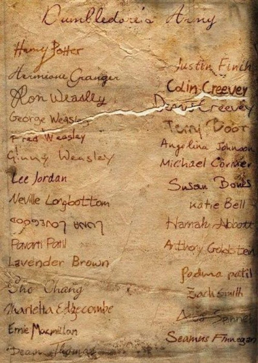 muggle_facts's tweet photo. Dumbledore's Army list https://t.co/skdaKmAM4O