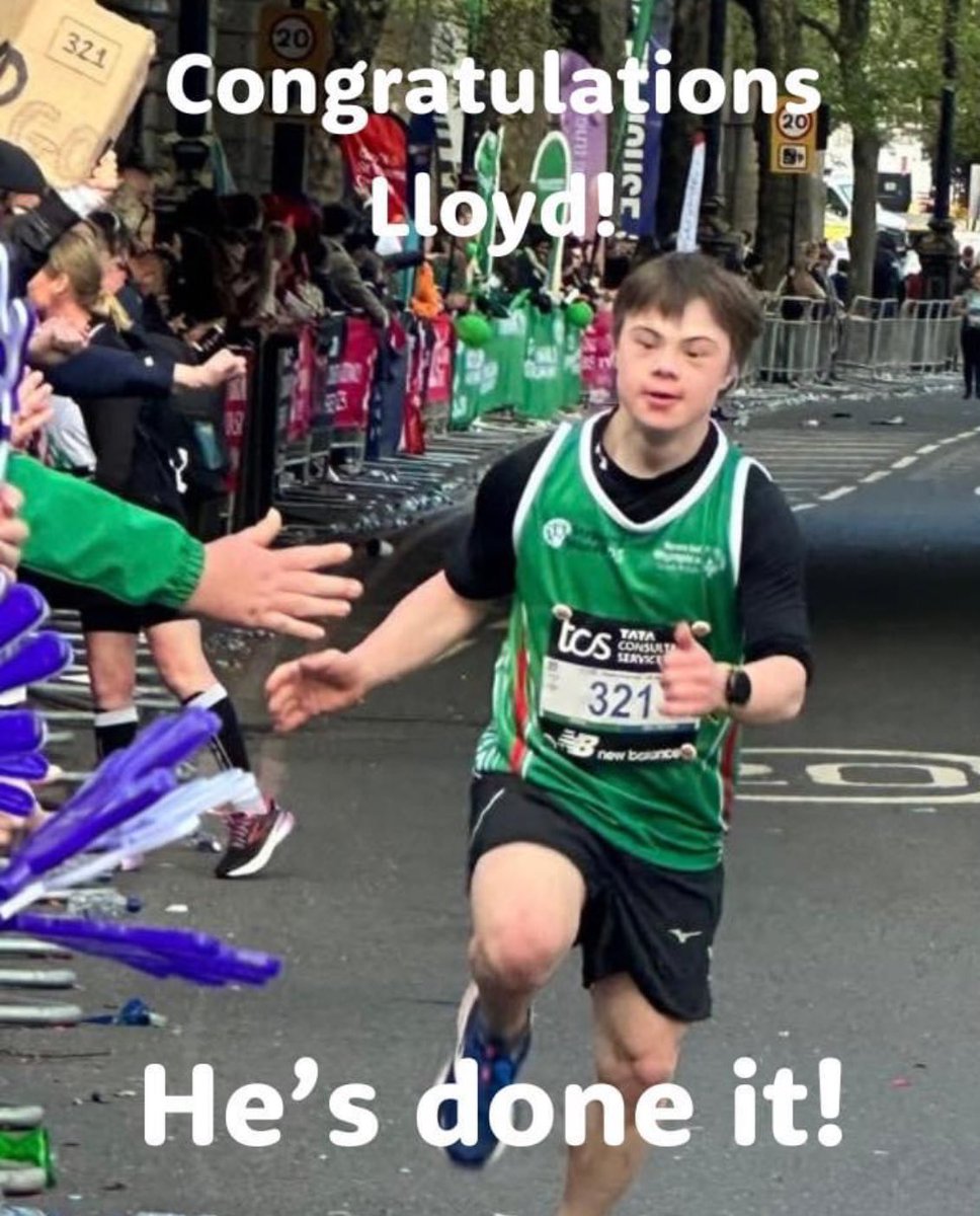 Amazing! 19-year-old Lloyd Martin youngest known person with Down Syndrome to complete London marathon!! 🏃‍♂️ Lloyd is a legend and history maker - breaking down barriers - bravo.👏 Before the race, Lloyd's mum, Ceri said: “Unfortunately, when you have a child with disabilities,