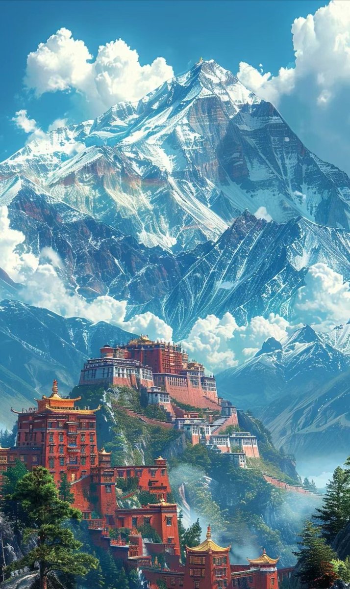 红白相间，与雪山交相辉映，为布达拉宫平添了无限的威严。