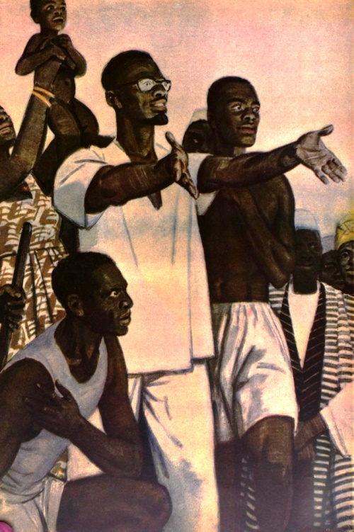 Soviet postcards (1961) showing Fidel Castro and Patrice Lumumba, the first titled 'Homeland or Death' and the second 'Morning of Africa'. Artist: Dementy Shmarinov.