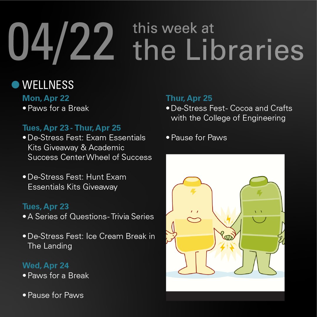 EVENTS THIS WEEK including music and AI pop-ups, a research symposium, and lots of fun stuff for De-Stress Week! Full schedule and details on our website! lib.ncsu.edu/events/upcoming