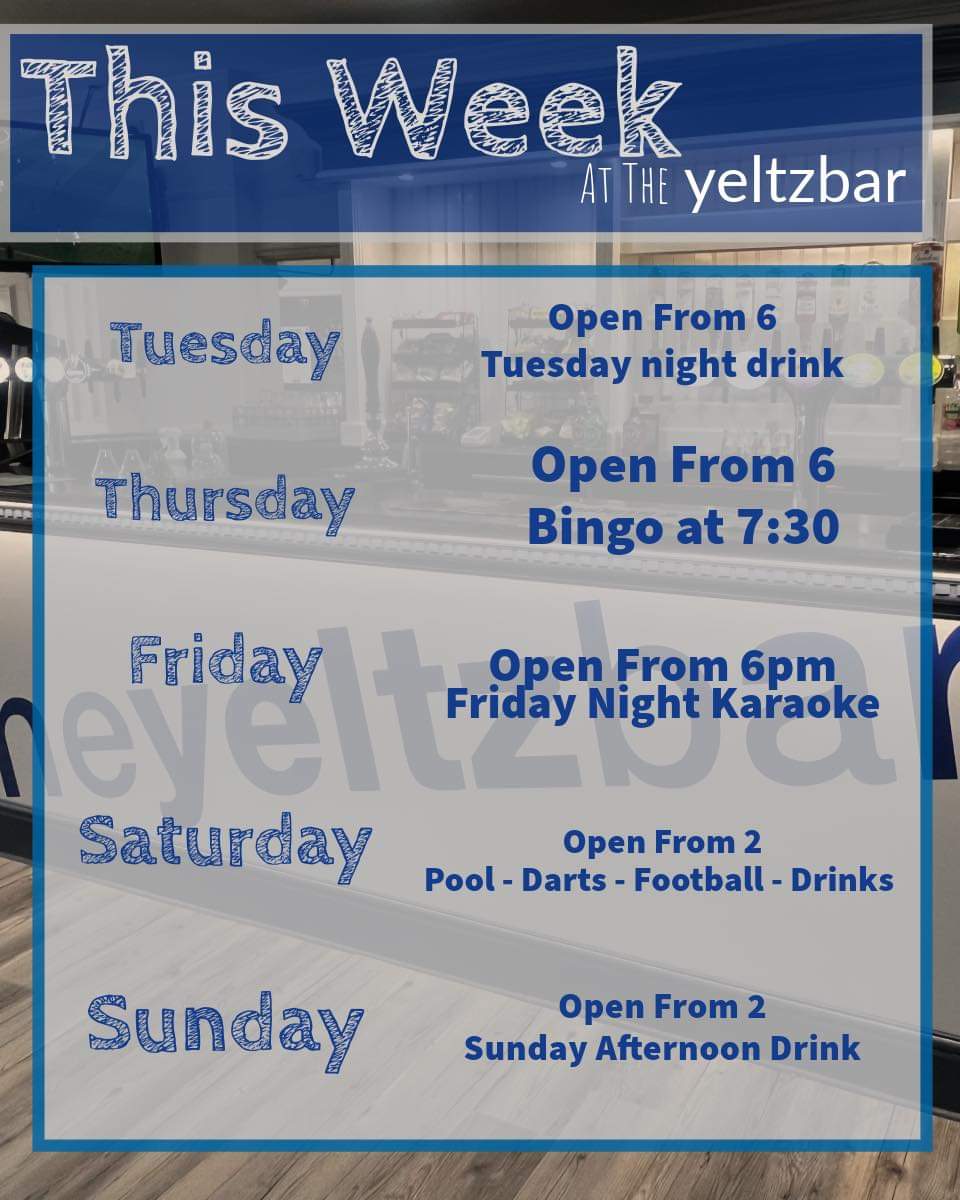 TheYeltzBar@B63 (@theyeltzbarb63) on Twitter photo ๐๐น๐น ๐ง๐ต๐ถ๐ ๐ช๐ฒ๐ฒ๐ธ ๐๐ ๐ฌ๐ผ๐๐ฟ ๐๐ฎ๐๐ผ๐๐ฟ๐ถ๐๐ฒ ๐๐ฎ๐น๐ฒ๐๐ผ๐๐ฒ๐ป ๐ฃ๐๐ฏ ๐ป
Join us tomorrow & see our pool players in action With Leicester v Southampton from 8pm โฝ๏ธ
Thursday - bingo and play your cards right
Friday night karaoke ๐ค
#TheYeltzBar #Halesowen #B63 ๐๐น๐น ๐ง๐ต๐ถ๐ ๐ช๐ฒ๐ฒ๐ธ ๐๐ ๐ฌ๐ผ๐๐ฟ ๐๐ฎ๐๐ผ๐๐ฟ๐ถ๐๐ฒ ๐๐ฎ๐น๐ฒ๐๐ผ๐๐ฒ๐ป ๐ฃ๐๐ฏ ๐ป
Join us tomorrow & see our pool players in action With Leicester v Southampton from 8pm โฝ๏ธ
Thursday - bingo and play your cards right
Friday night karaoke ๐ค
#TheYeltzBar #Halesowen #B63