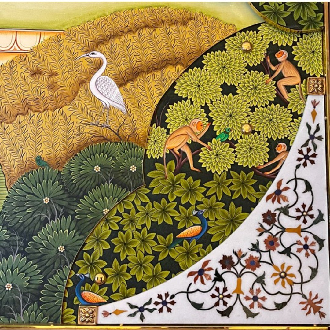 'The best & safest way to learn about wildlife is to keep your distance & be respectful.' -Ami Vitale Indian miniature #painting canvas with marble inlay & brass edge by SarthakSahil instagram.com/p/Cw93CoTvJl8 @MinOfCultureGoI #earthday #art #artist #architecture #incredibleindia