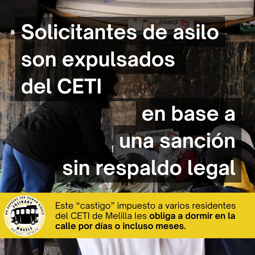 SolidaryW's tweet image. ⚠️SOLICITANTES DE ASILO SON EXPULSADOS DEL CETI DE MELILLA EN BASE A UNA SANCIÓN SIN RESPALDO LEGAL⚠️
Denunciamos que hace unas semanas se aplicó una medida sancionadora de expulsión temporal sin respaldo jurídico a, al menos, 5 solicitantes de asilo residentes del #CETIdeMelilla