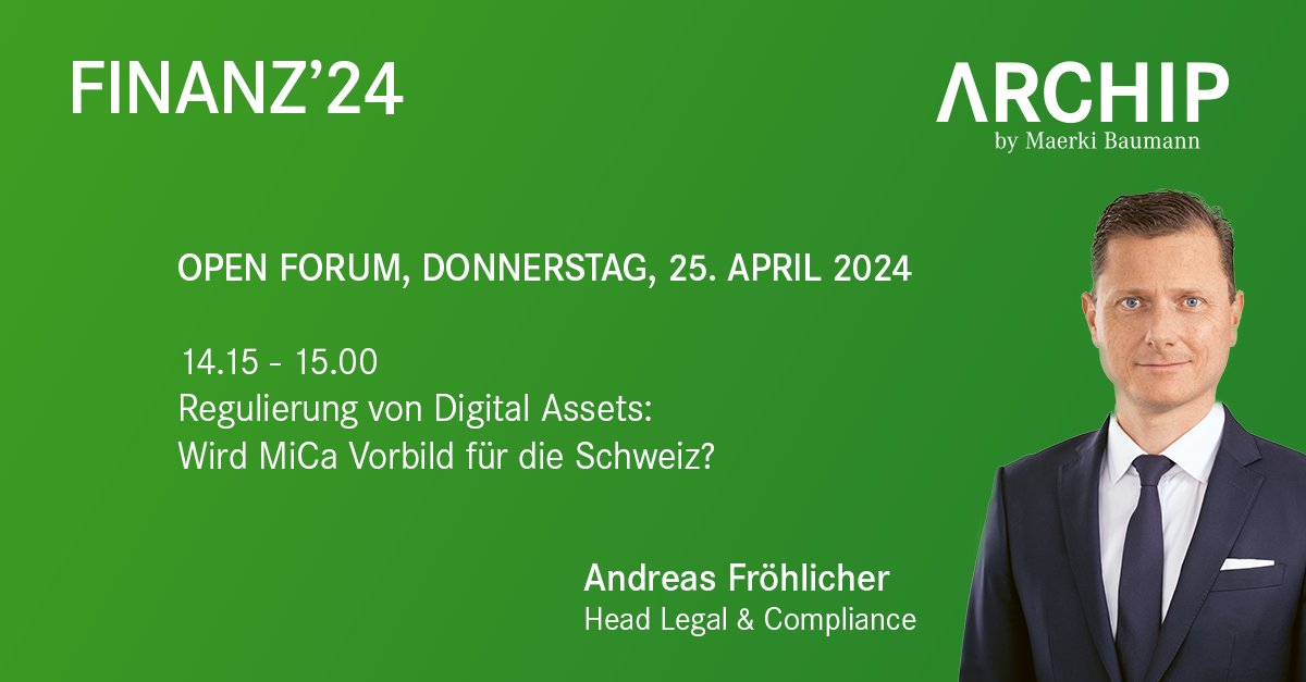 Unser General Counsel, Andreas Froehlicher, wird am OPEN FORUM an der Diskussion über den MiCa-Regulierungsrahmen für digitale Vermögenswerte teilnehmen. 

🔗 Mehr Details finden Sie hier: finanzmesse.ch/de/

#Finanzmesse2024 #DigitalAssets #MaerkiBaumannCoAG #Blockchain