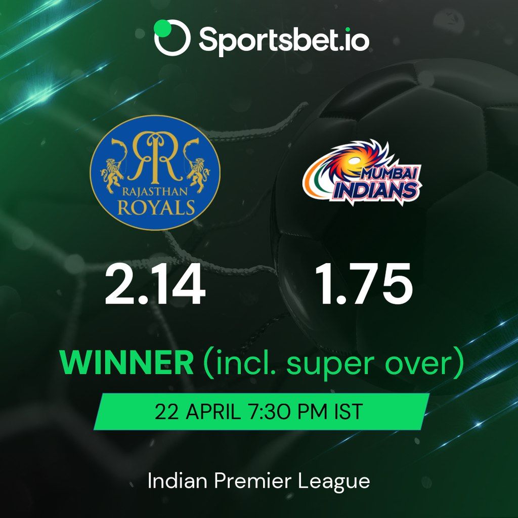The match between Rajasthan Royals vs Mumbai Indians will start soon, time to bet on your favorite @sportsbet 🔴 2.14 — RR 🔴 1.75 — MI Winner (incl.super over) Price boost on every Match! Join the No.1 Crypto Sportsbook in the world aff.partners.io/visit/?bta=439… #sportsbet #RRvMI