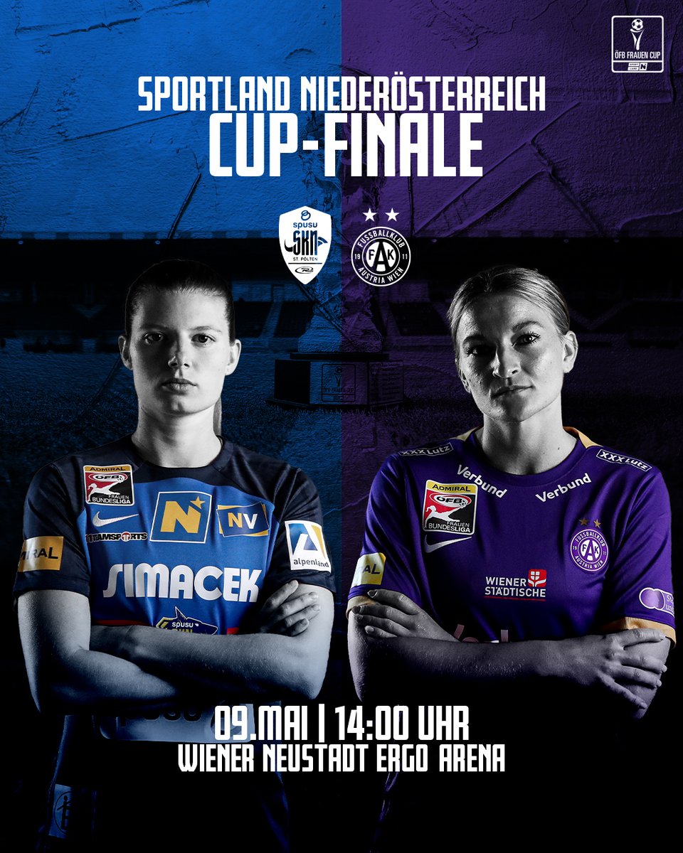 TICKETS OUT NOW! 🤩💥 Am 09. Mai um 14:00 Uhr steigt das SPORTLAND Niederösterreich Cup-Finale Spusu SKN St.Pölten Rush gegen FK Austria Wien Frauen in der Wiener Neustadt ERGO Arena! 🤜🏼🤛🏼 Holt euch eure Tickets 👉🏽 bit.ly/SKNvsFAK! 📲 _____ #FrauenCup #SKNvsFAK