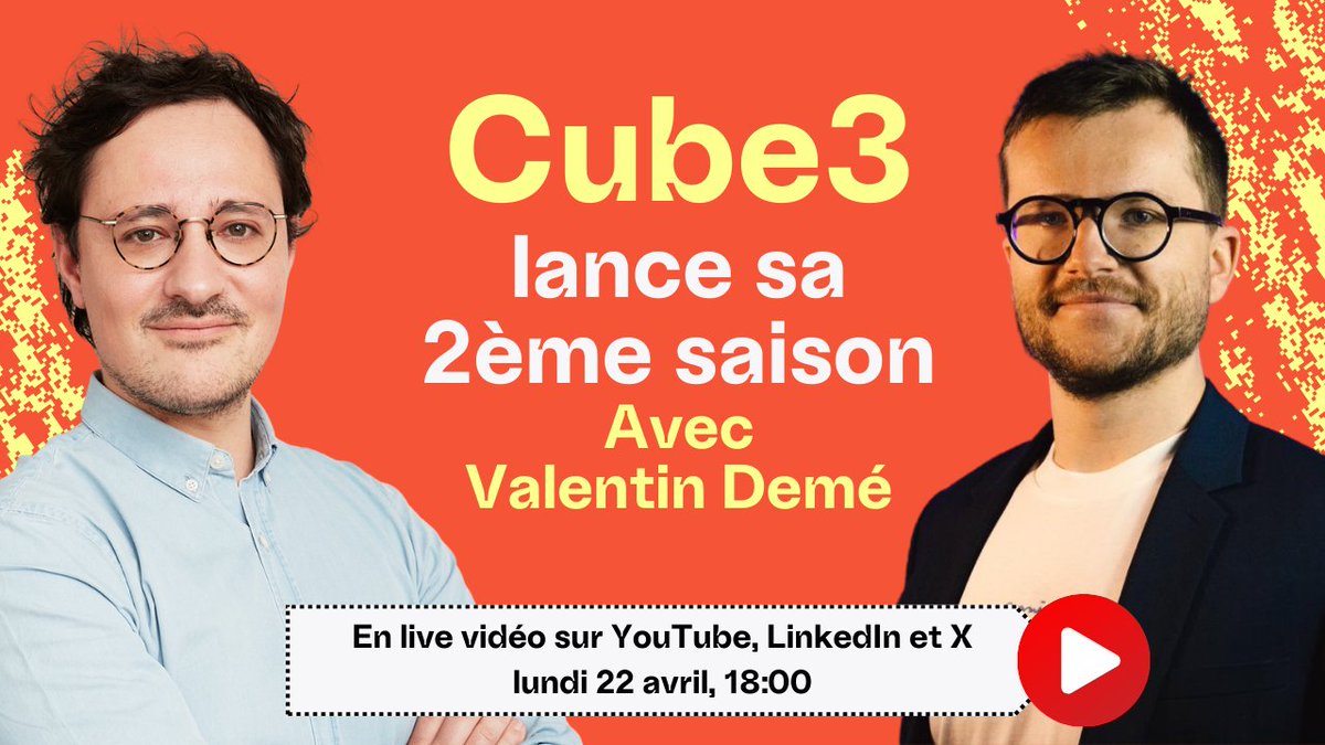 Très heureux de recevoir ce soir à 18h @vdeme_ de @joincube3 qui prépare sa deuxième saison de recrutement de start-up Web3 Vous avez un projet entrepreneurial en tête ? Venez assister à ce live pour lui poser toutes vos questions ! S'inscrire 👉 youtube.com/watch?v=_69vuD…